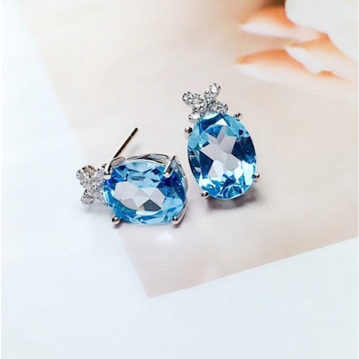 Natural Blue Topaz Stud Earrings, 925 Sterling Silver, Stud Earrings, Blue Topaz Earrings, Luxury Earrings, Oval Cut Stone Earrings | Save 33% - Rajasthan Living 10