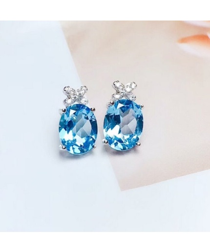 Natural Blue Topaz Stud Earrings, 925 Sterling Silver, Stud Earrings, Blue Topaz Earrings, Luxury Earrings, Oval Cut Stone Earrings | Save 33% - Rajasthan Living