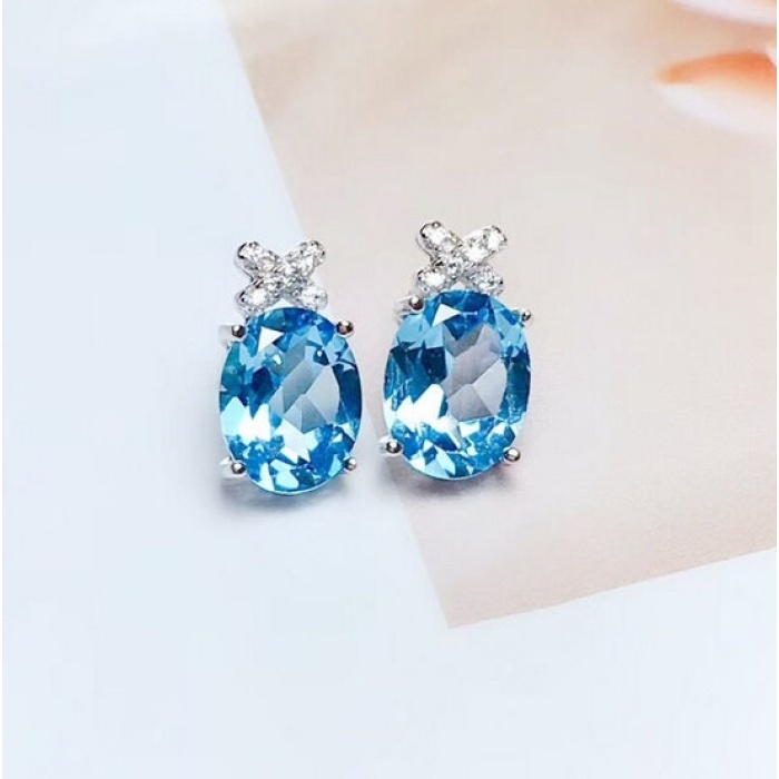 Natural Blue Topaz Stud Earrings, 925 Sterling Silver, Stud Earrings, Blue Topaz Earrings, Luxury Earrings, Oval Cut Stone Earrings | Save 33% - Rajasthan Living 5