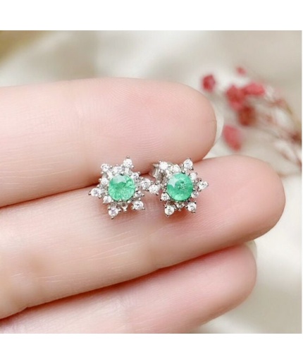 Natural Emerald Studs Earrings, 925 Sterling Silver, Emerald Earrings, Emerald Silver Earrings, Luxury Earrings, Round Cut Stone Earrings | Save 33% - Rajasthan Living 3