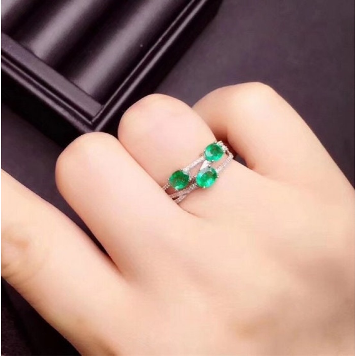 Natural Emerald & Cubic Zirconia Woman Ring, 925 Sterling Silver, Emerald Ring, Statement Ring, Engagement and Wedding Ring | Save 33% - Rajasthan Living 6