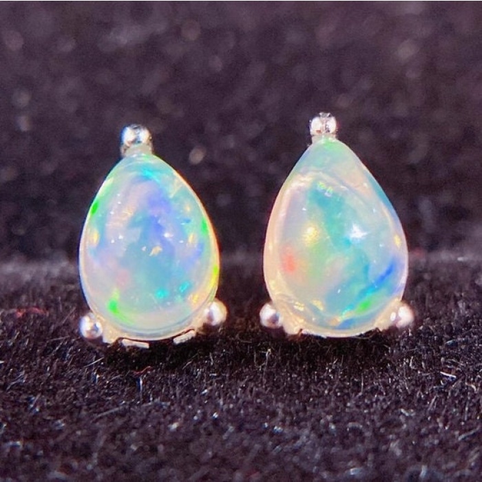 Natural Opal Studs Earrings, 925 Sterling Silver, Opal Studs Earrings, Earrings, Opal Earrings, Luxury Earrings, Pear Stone Earrings | Save 33% - Rajasthan Living 5