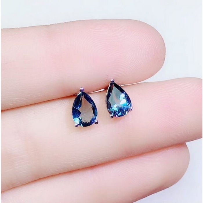 Natural Blue Topaz Stud Earrings, 925 Sterling Silver, Stud Earrings, Blue Topaz Earrings, Luxury Earrings, Pear Cut Stone Earrings | Save 33% - Rajasthan Living 8