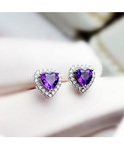 Natural Amethyst Stud Earrings, 925 Sterling Silver Stud Earrings, Amethyst Earrings, Gold Earrings, Luxury Earrings, Heart Cut Earrings | Save 33% - Rajasthan Living