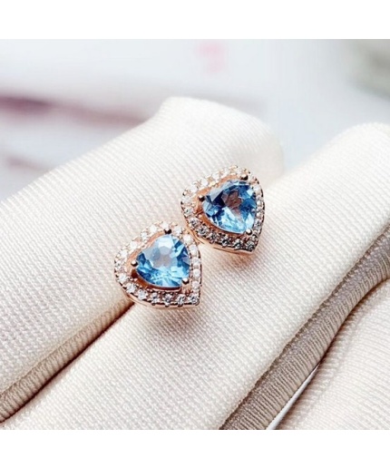 Natural Blue Topaz Stud Earrings, 925 Sterling Silver, Studs Earrings, Blue Topaz Earrings, Luxury Earrings, Heart Cut Stone Earrings | Save 33% - Rajasthan Living 3