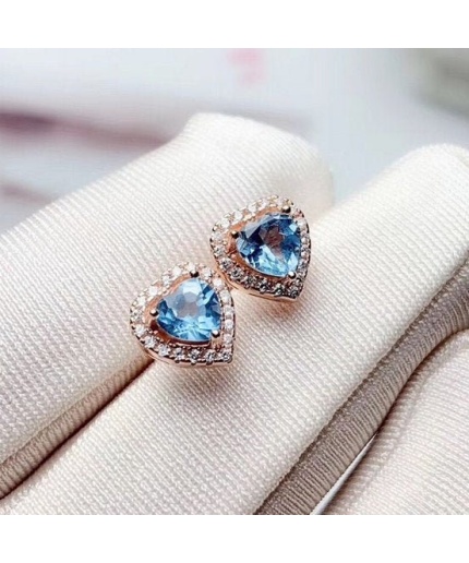 Natural Blue Topaz Stud Earrings, 925 Sterling Silver, Studs Earrings, Blue Topaz Earrings, Luxury Earrings, Heart Cut Stone Earrings | Save 33% - Rajasthan Living