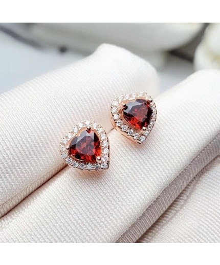 Natural Garnet Studs Earrings, 925 Sterling Silver, Garnet Studs Earrings, Earrings, Garnet Earrings, Luxury Earrings, Heart Stone Earrings | Save 33% - Rajasthan Living 3