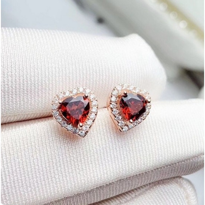 Natural Garnet Studs Earrings, 925 Sterling Silver, Garnet Studs Earrings, Earrings, Garnet Earrings, Luxury Earrings, Heart Stone Earrings | Save 33% - Rajasthan Living 5