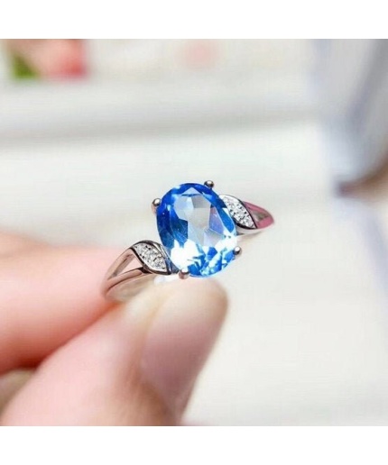 Natural Blue Topaz Ring, 925 Sterling Sliver, Topaz Engagement Ring, Topaz Ring, Topaz Wedding Ring, luxury Ring, Oval cut Ring | Save 33% - Rajasthan Living