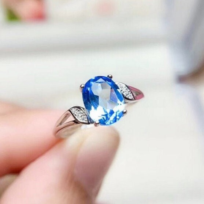 Natural Blue Topaz Ring, 925 Sterling Sliver, Topaz Engagement Ring, Topaz Ring, Topaz Wedding Ring, luxury Ring, Oval cut Ring | Save 33% - Rajasthan Living 5