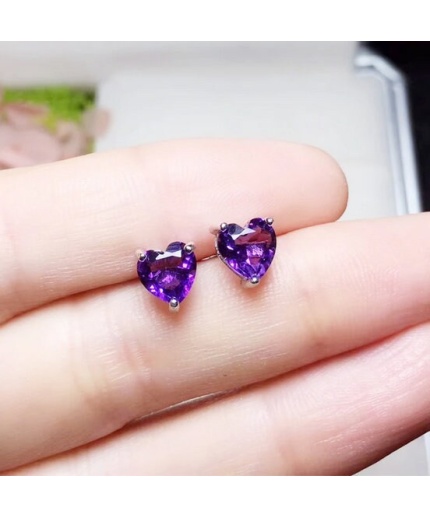 Natural Amethyst Stud Earrings, 925 Sterling Silver Stud Earrings, Amethyst Earrings, Gold Earrings, Luxury Earrings, Heart Cut Earrings | Save 33% - Rajasthan Living