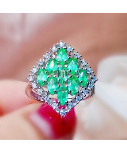 Natural Emerald & Cubic Zirconia Woman Ring, 925 Sterling Silver, Emerald Ring, Statement Ring, Engagement and Wedding Ring | Save 33% - Rajasthan Living