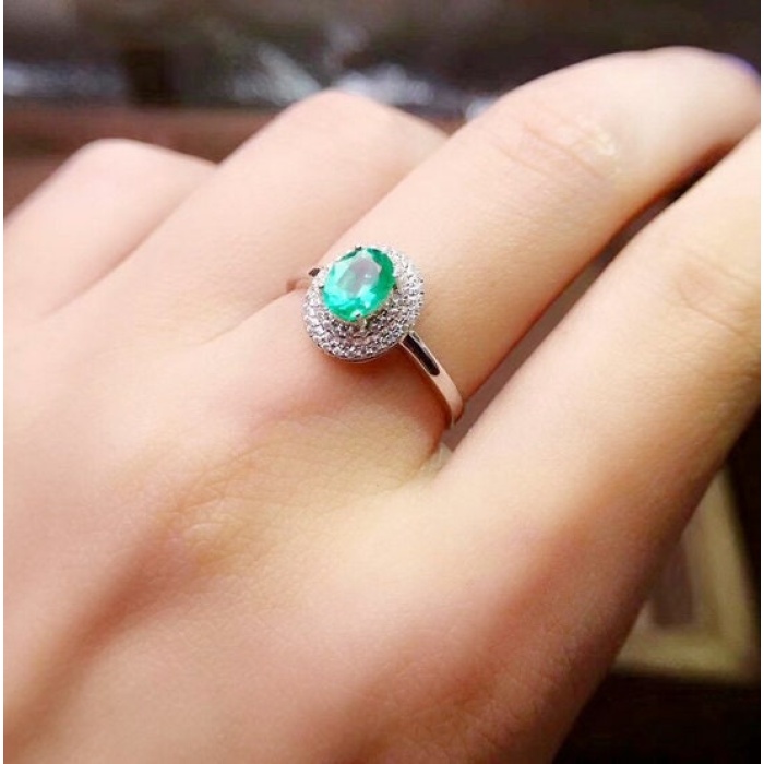 Natural Emerald & Cubic Zirconia Woman Ring, 925 Sterling Silver, Emerald Ring, Statement Ring, Engagement and Wedding Ring | Save 33% - Rajasthan Living 6