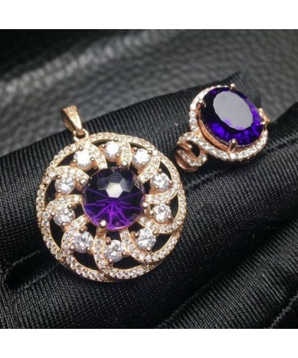 Natural Amethyst Jewellery Set , Engagement Pendent, Silver Amethyst Pendent, Woman Ring, Luxury Pendent, Oval Cut Stone Pendent | Save 33% - Rajasthan Living 3