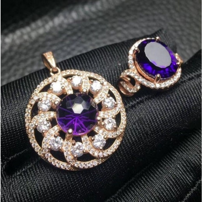 Natural Amethyst Jewellery Set , Engagement Pendent, Silver Amethyst Pendent, Woman Ring, Luxury Pendent, Oval Cut Stone Pendent | Save 33% - Rajasthan Living 6