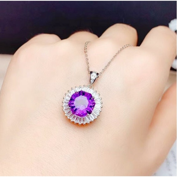 Natural Amethyst Jewellery Set , Engagement Pendent, Silver Amethyst Pendent, Woman Ring, Luxury Pendent, Round Cut Stone Pendent | Save 33% - Rajasthan Living 13