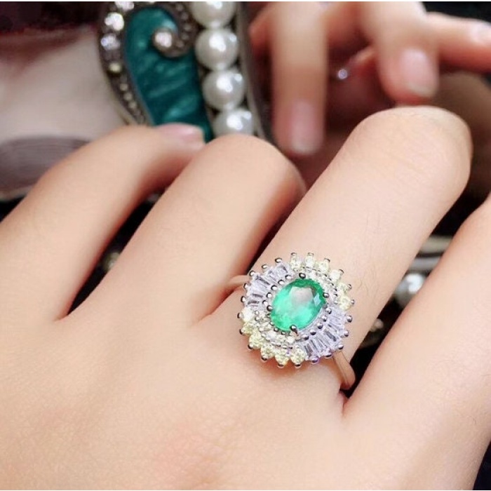 Natural Emerald & Cubic Zirconia Woman Ring, 925 Sterling Silver, Emerald Ring, Statement Ring, Engagement and Wedding Ring | Save 33% - Rajasthan Living 6