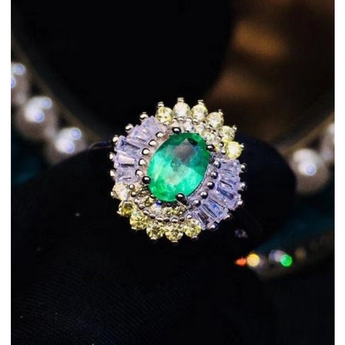 Natural Emerald & Cubic Zirconia Woman Ring, 925 Sterling Silver, Emerald Ring, Statement Ring, Engagement and Wedding Ring | Save 33% - Rajasthan Living 9