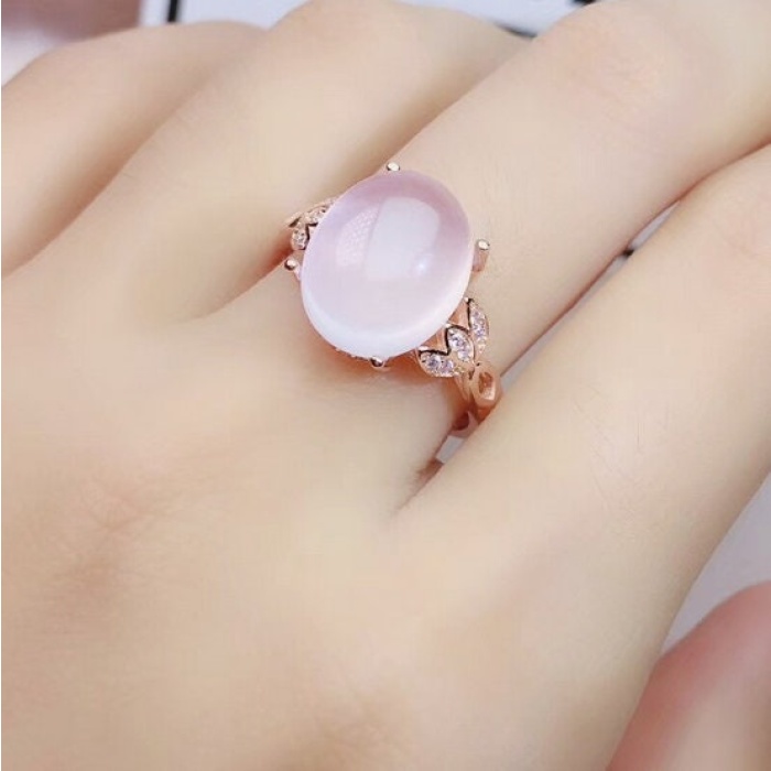 Natural Rose Quartz Jewelry Set, Engagement Ring, Rose Quartz Silver Pendent, Woman Pendant, Pendant Necklace, Luxury Ring, Oval Cabochon | Save 33% - Rajasthan Living 6