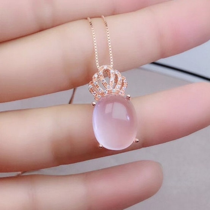 Natural Rose Quartz Jewelry Set, Engagement Ring, Rose Quartz Silver Pendent, Woman Pendant, Pendant Necklace, Luxury Ring, Oval Cabochon | Save 33% - Rajasthan Living 7