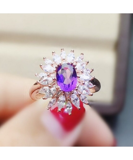 Natural Amethyst Ring, 925 Sterling Silver, Amethyst Engagement Ring, Amethyst Ring, Wedding Ring, Luxury Ring, Ring/Band, Oval Cut Ring | Save 33% - Rajasthan Living