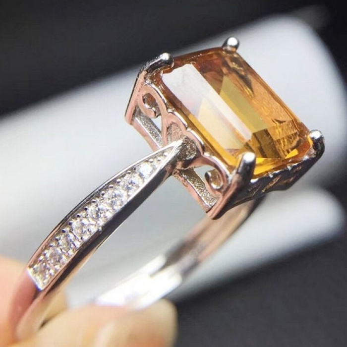 Natural Citrine Ring, 925 Sterling Sliver, Engagement Ring, Wedding Ring, luxury Ring, solitaire Ring, Emerald Cut Ring | Save 33% - Rajasthan Living 6