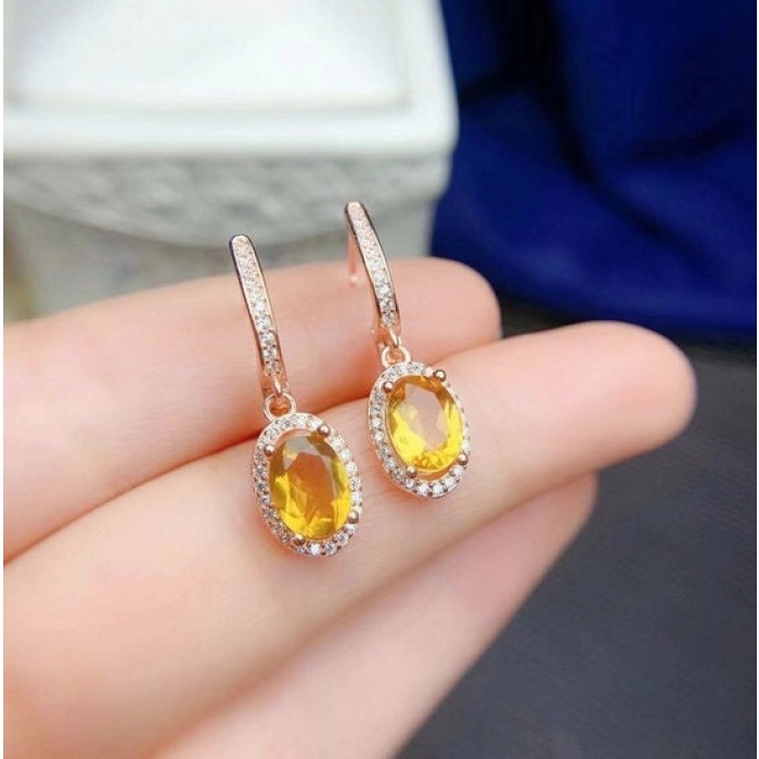 Natural Citrine Drop Earrings, 925 Sterling Silver, Citrine Earrings, Ruby Silver Earrings, Citrine Luxury Earrings, Oval Cut Stone Earrings | Save 33% - Rajasthan Living 8