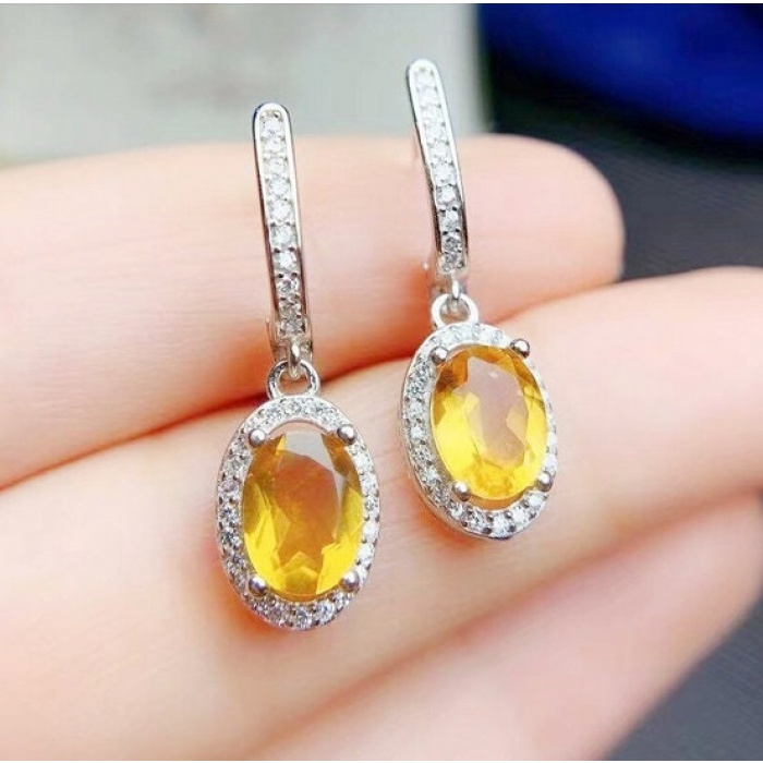 Natural Citrine Drop Earrings, 925 Sterling Silver, Citrine Earrings, Ruby Silver Earrings, Citrine Luxury Earrings, Oval Cut Stone Earrings | Save 33% - Rajasthan Living 6