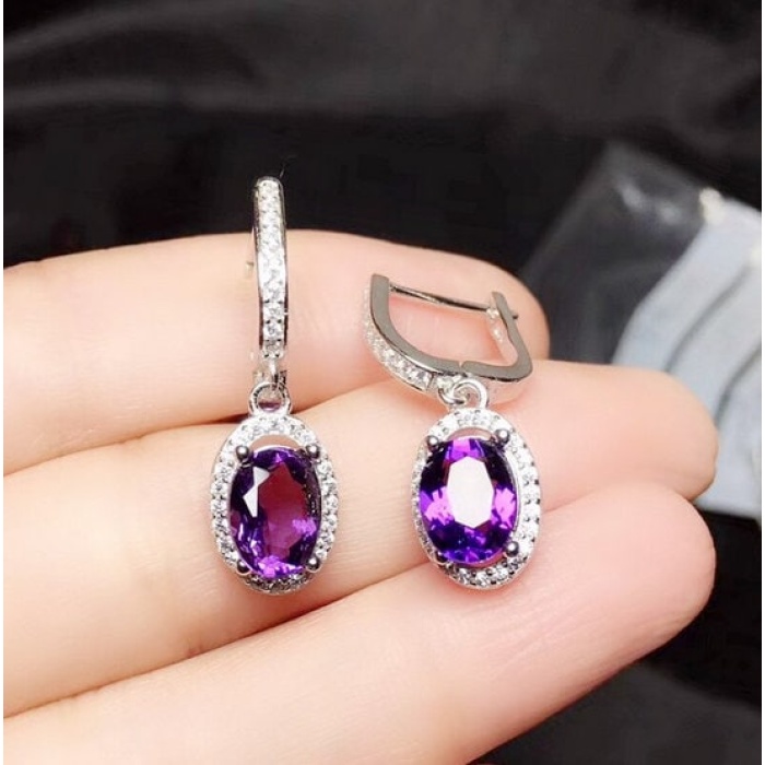 Natural Amethyst Drop Earrings, 925 Sterling SIlver Drop Earrings, Amethyst Earrings, Gold Earrings, Luxury Earrings, Oval Cut Earrings | Save 33% - Rajasthan Living 6