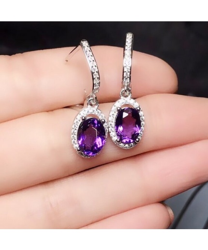 Natural Amethyst Drop Earrings, 925 Sterling SIlver Drop Earrings, Amethyst Earrings, Gold Earrings, Luxury Earrings, Oval Cut Earrings | Save 33% - Rajasthan Living