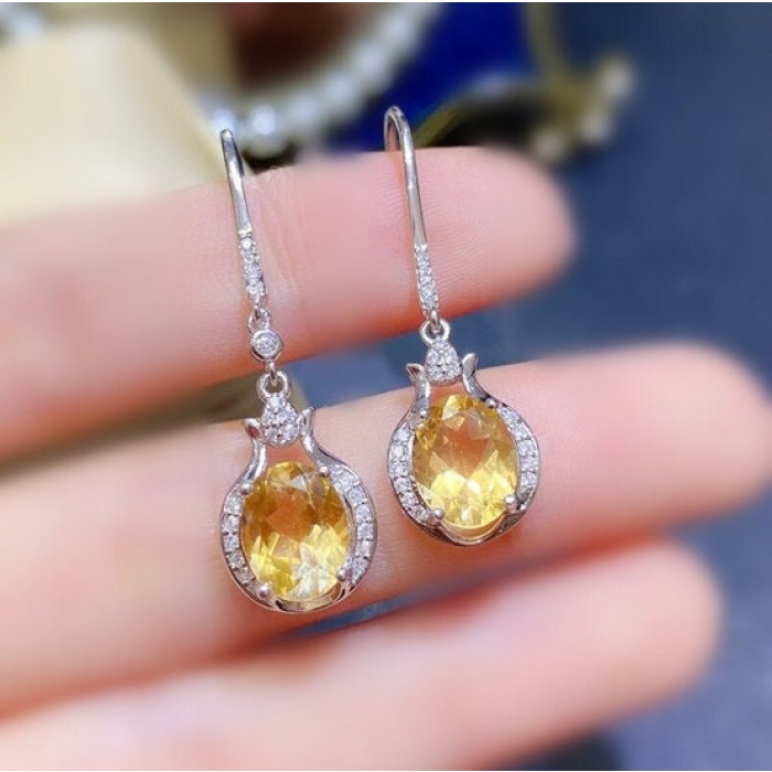 Natural Citrine Drop Earrings, 925 Sterling Silver, Citrine Earrings, Ruby Silver Earrings, Citrine Luxury Earrings, Oval Cut Stone Earrings | Save 33% - Rajasthan Living 5