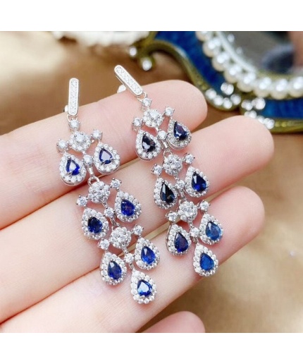 Natural Blue Sapphire Drop Earrings, 925 Sterling Silver, Sapphire Earrings, Sapphire Silver Earrings, Luxury Earrings, Pear Cut Stone | Save 33% - Rajasthan Living 3