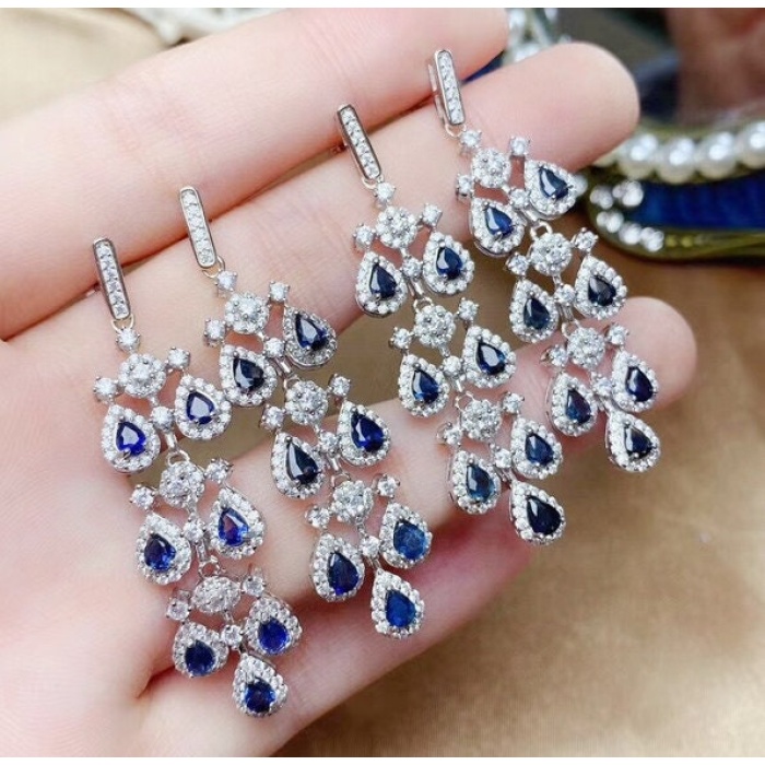 Natural Blue Sapphire Drop Earrings, 925 Sterling Silver, Sapphire Earrings, Sapphire Silver Earrings, Luxury Earrings, Pear Cut Stone | Save 33% - Rajasthan Living 8