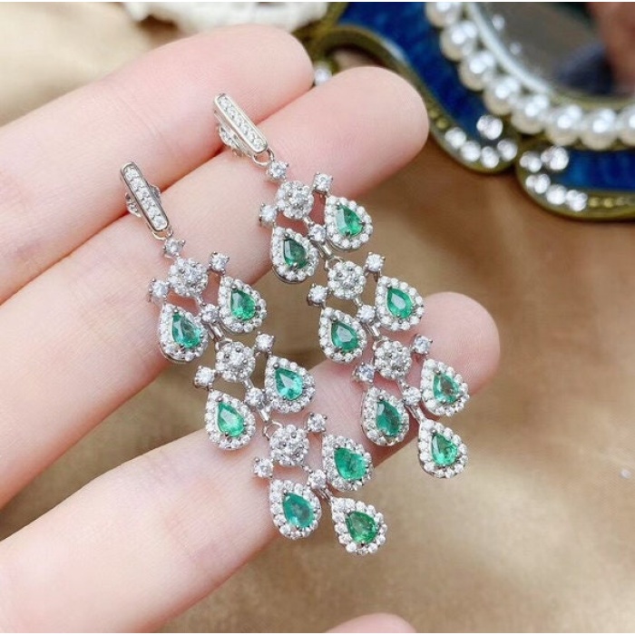 Natural Emerald Drop Earrings, 925 Sterling Silver, Emerald Drop Earrings, Emerald Silver Earrings, Luxury Earrings, Pear Cut Stone Earrings | Save 33% - Rajasthan Living 6