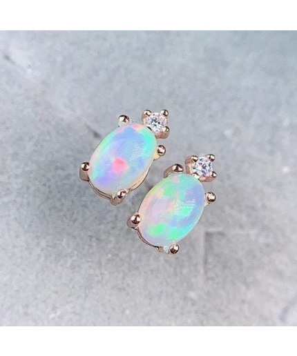 Natural Opal Studs Earrings, 925 Sterling Silver, Opal Studs Earrings, Earrings, Opal Earrings, Luxury Earrings, Oval Stone Earrings | Save 33% - Rajasthan Living