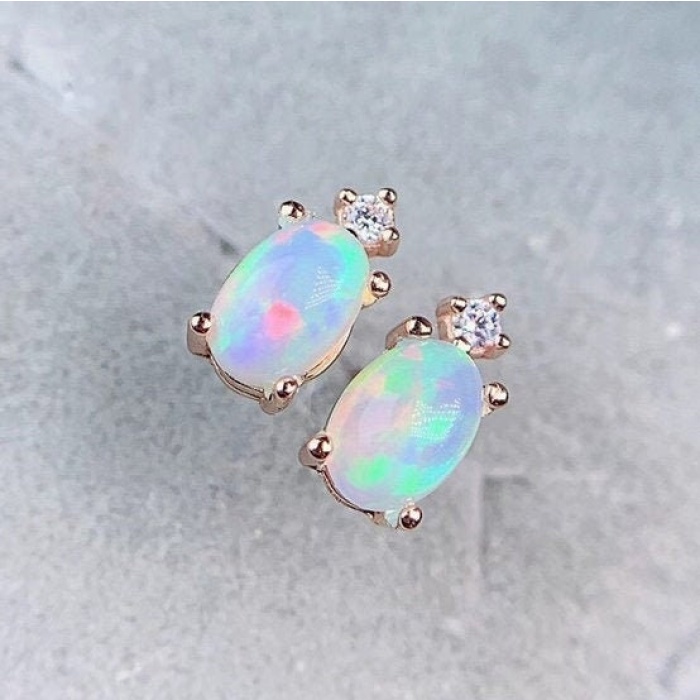 Natural Opal Studs Earrings, 925 Sterling Silver, Opal Studs Earrings, Earrings, Opal Earrings, Luxury Earrings, Oval Stone Earrings | Save 33% - Rajasthan Living 5