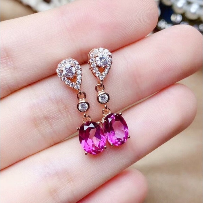 Natural Pink Topaz Drop Earrings, 925 Sterling Silver, Drop Earrings, Pink Topaz Earrings, Luxury Earrings, Oval Cut Stone Earrings | Save 33% - Rajasthan Living 10