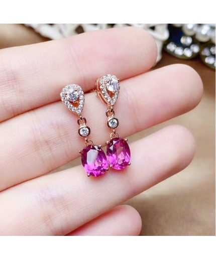 Natural Pink Topaz Drop Earrings, 925 Sterling Silver, Drop Earrings, Pink Topaz Earrings, Luxury Earrings, Oval Cut Stone Earrings | Save 33% - Rajasthan Living 3