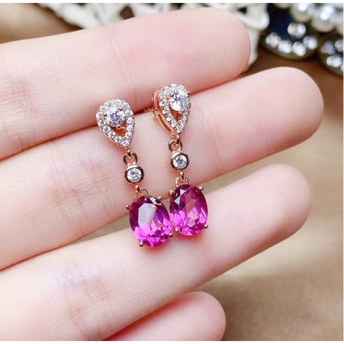 Natural Pink Topaz Drop Earrings, 925 Sterling Silver, Drop Earrings, Pink Topaz Earrings, Luxury Earrings, Oval Cut Stone Earrings | Save 33% - Rajasthan Living 6