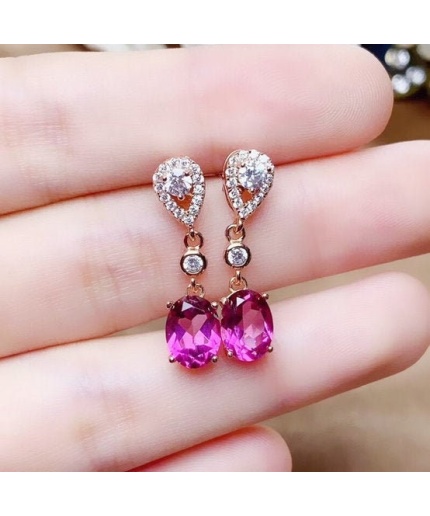 Natural Pink Topaz Drop Earrings, 925 Sterling Silver, Drop Earrings, Pink Topaz Earrings, Luxury Earrings, Oval Cut Stone Earrings | Save 33% - Rajasthan Living