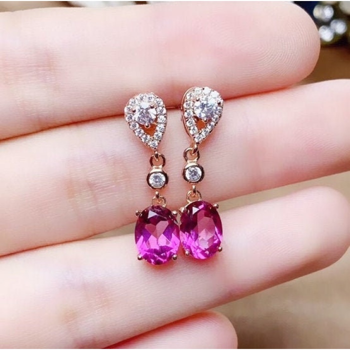 Natural Pink Topaz Drop Earrings, 925 Sterling Silver, Drop Earrings, Pink Topaz Earrings, Luxury Earrings, Oval Cut Stone Earrings | Save 33% - Rajasthan Living 5