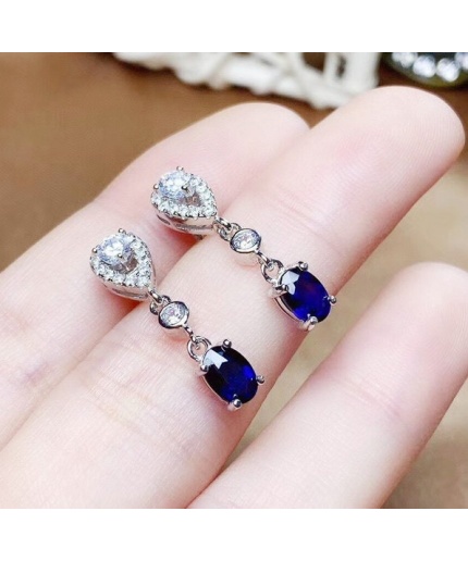 Natural Sapphire Drop Earrings, 925 Sterling Silver, Sapphire Earrings, Sapphire Silver Earrings, Luxury Earrings, Oval Cut Stone Earrings | Save 33% - Rajasthan Living 3