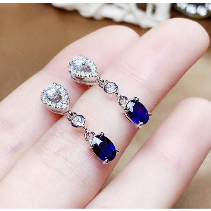 Natural Sapphire Drop Earrings, 925 Sterling Silver, Sapphire Earrings, Sapphire Silver Earrings, Luxury Earrings, Oval Cut Stone Earrings | Save 33% - Rajasthan Living 6