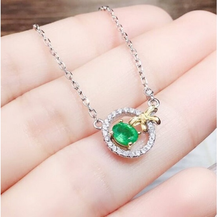 Natural Emerald Pendant, Engagement Pendent, Emerald Silver Pendent, Woman Pendant, Pendant Necklace, Luxury Pendant, Oval Cut Stone Pendent | Save 33% - Rajasthan Living 8