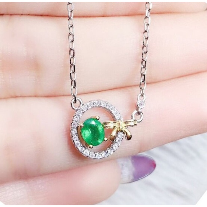 Natural Emerald Pendant, Engagement Pendent, Emerald Silver Pendent, Woman Pendant, Pendant Necklace, Luxury Pendant, Oval Cut Stone Pendent | Save 33% - Rajasthan Living 10