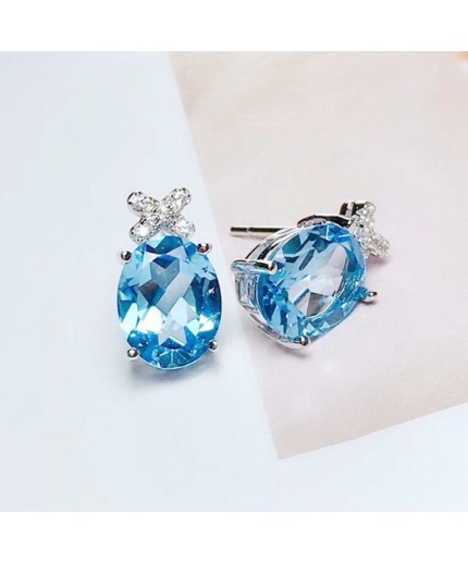 Natural Blue Topaz Stud Earrings, 925 Sterling Silver, Stud Earrings, Blue Topaz Earrings, Luxury Earrings, Oval Cut Stone Earrings | Save 33% - Rajasthan Living 3