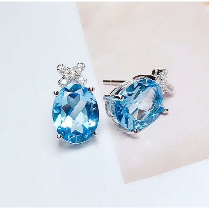 Natural Blue Topaz Stud Earrings, 925 Sterling Silver, Stud Earrings, Blue Topaz Earrings, Luxury Earrings, Oval Cut Stone Earrings | Save 33% - Rajasthan Living 6