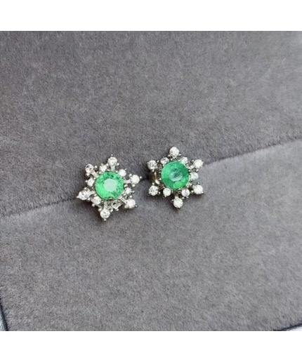 Natural Emerald Studs Earrings, 925 Sterling Silver, Emerald Earrings, Emerald Silver Earrings, Luxury Earrings, Round Cut Stone Earrings | Save 33% - Rajasthan Living