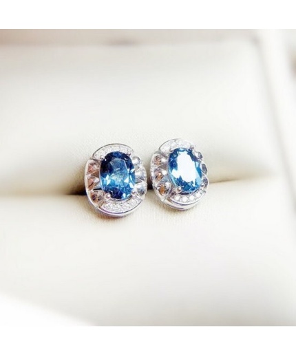 Natural Blue Topaz Stud Earrings, 925 Sterling Silver, Studs Earrings, Blue Topaz Earrings, Luxury Earrings, Oval Cut Stone Earrings | Save 33% - Rajasthan Living