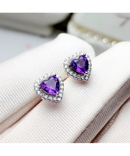 Natural Amethyst Stud Earrings, 925 Sterling Silver Stud Earrings, Amethyst Earrings, Gold Earrings, Luxury Earrings, Heart Cut Earrings | Save 33% - Rajasthan Living 3